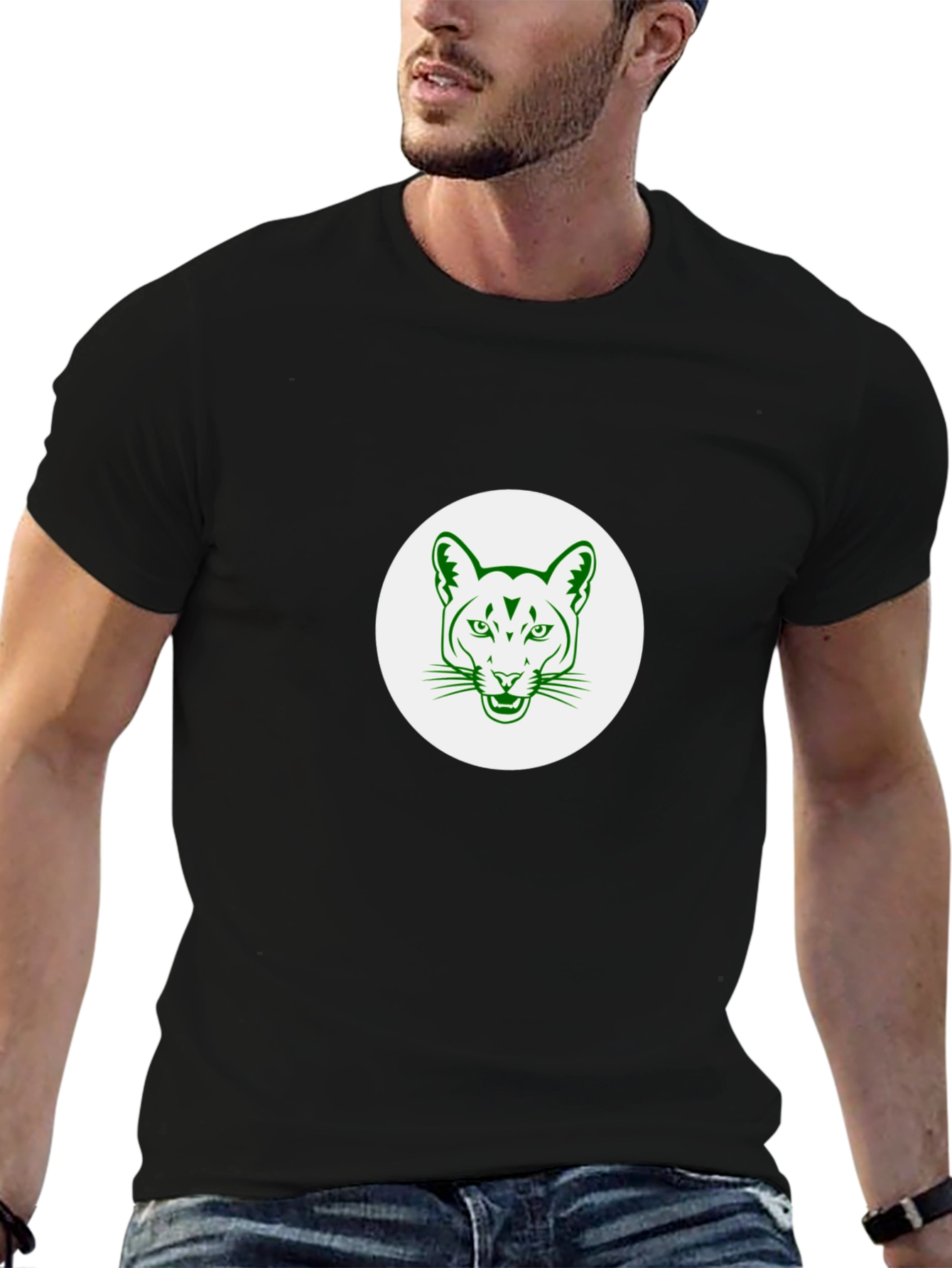 Black T-Shirt with Green Cougar Graphic