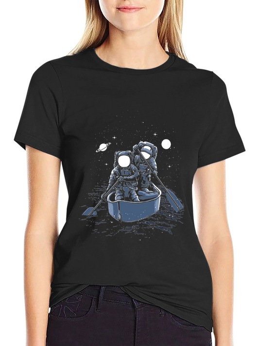 Astronauts in Boat Graphic Tee - Space Adventure Shirt