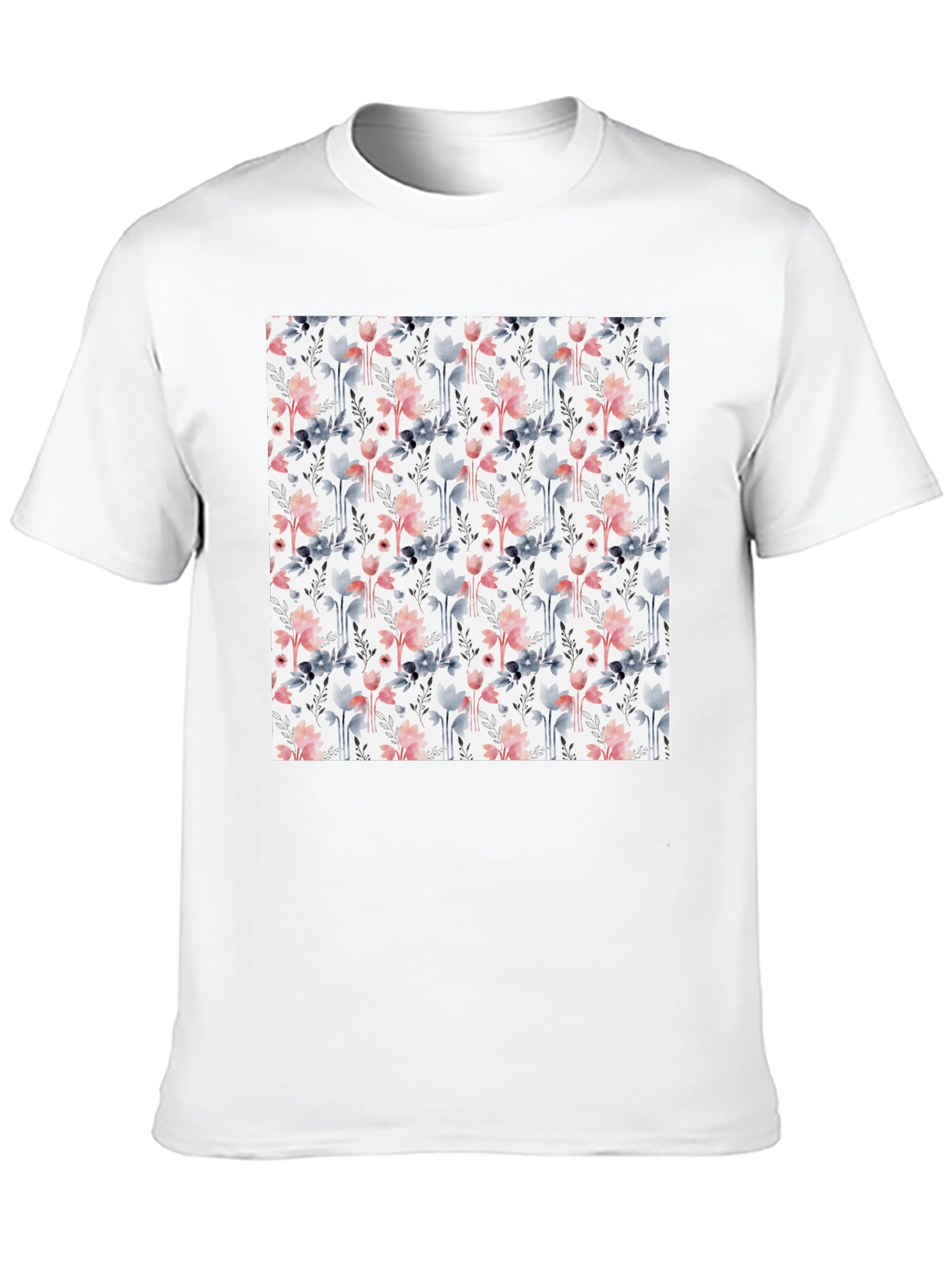 Floral Patterned Mens T-Shirt - Black Casual Tee