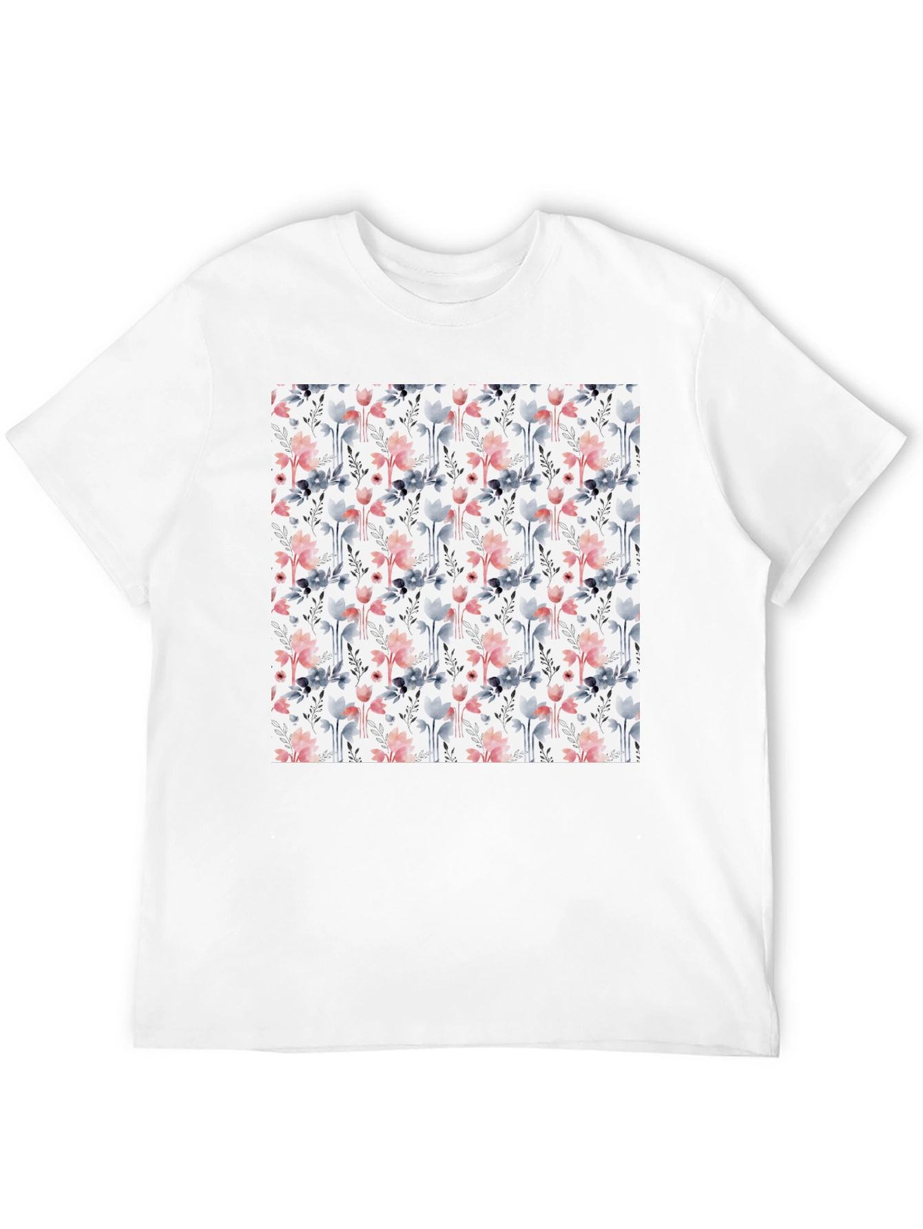 Floral Patterned Mens T-Shirt - Black Casual Tee