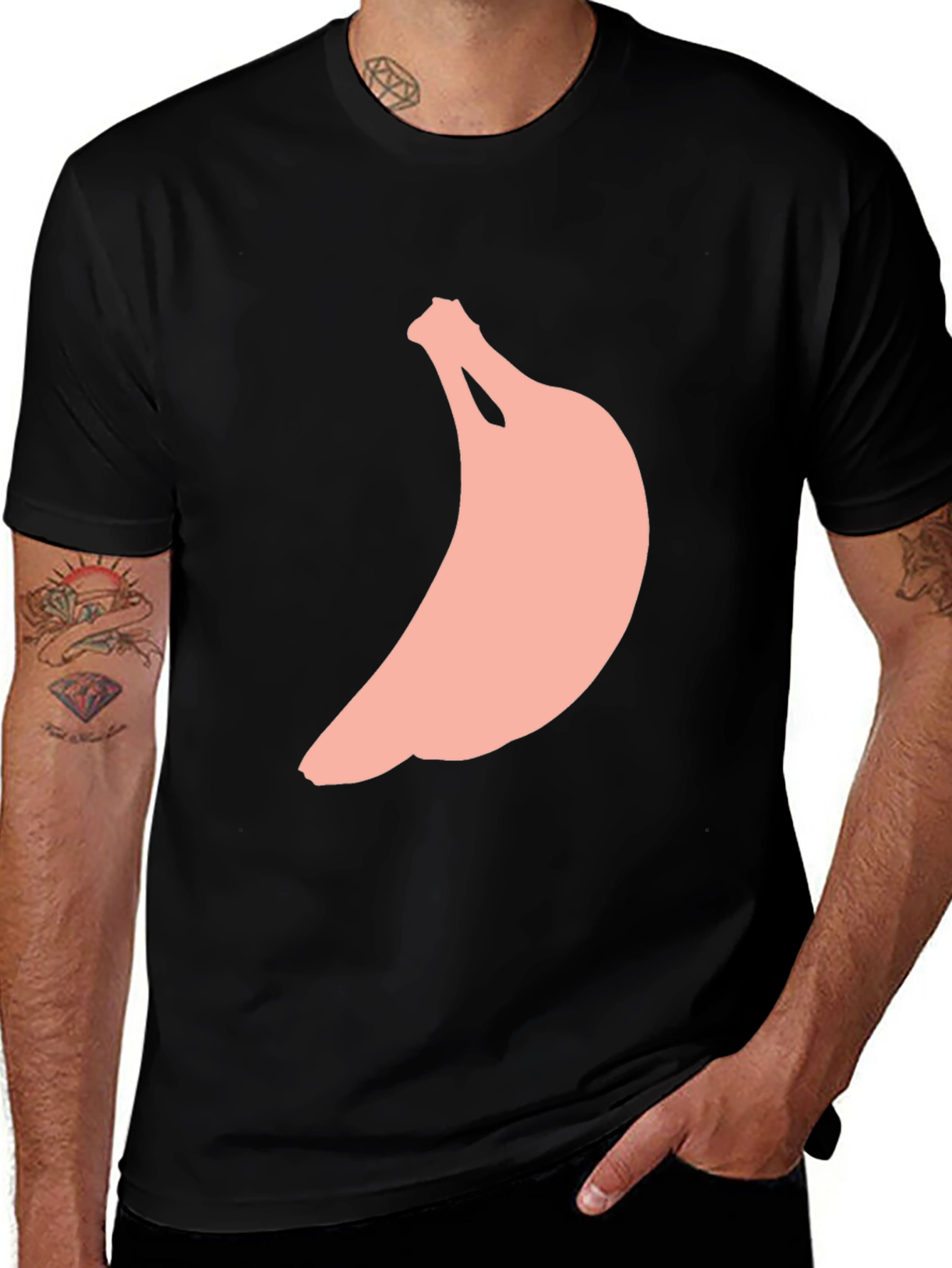 Mens Black T-Shirt with Banana Graphic