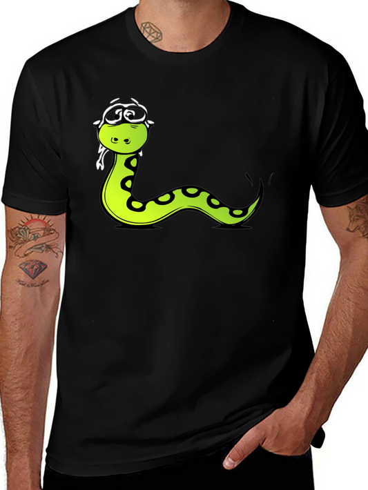 Funny Snake Cartoon Graphic Tee - Black T-Shirt