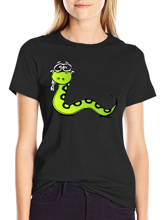 Funny Snake Cartoon Graphic Tee - Black T-Shirt