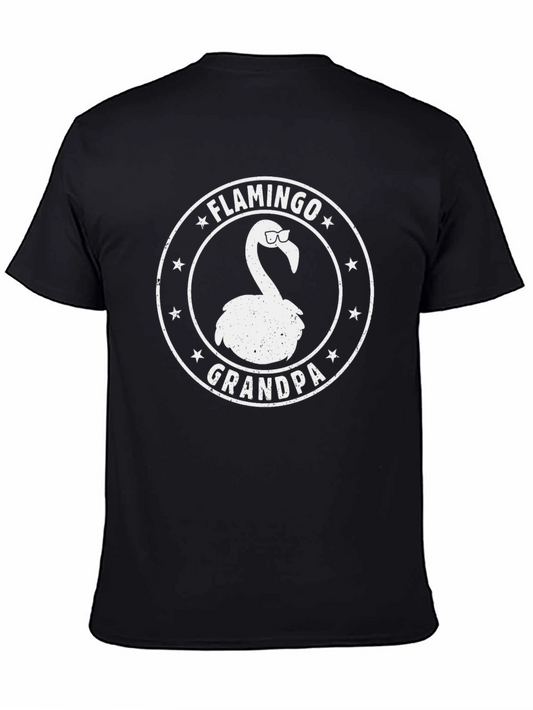 Flamingo Grandpa Black T-Shirt