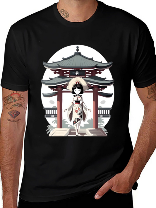 Geisha & Temple Graphic T-Shirt