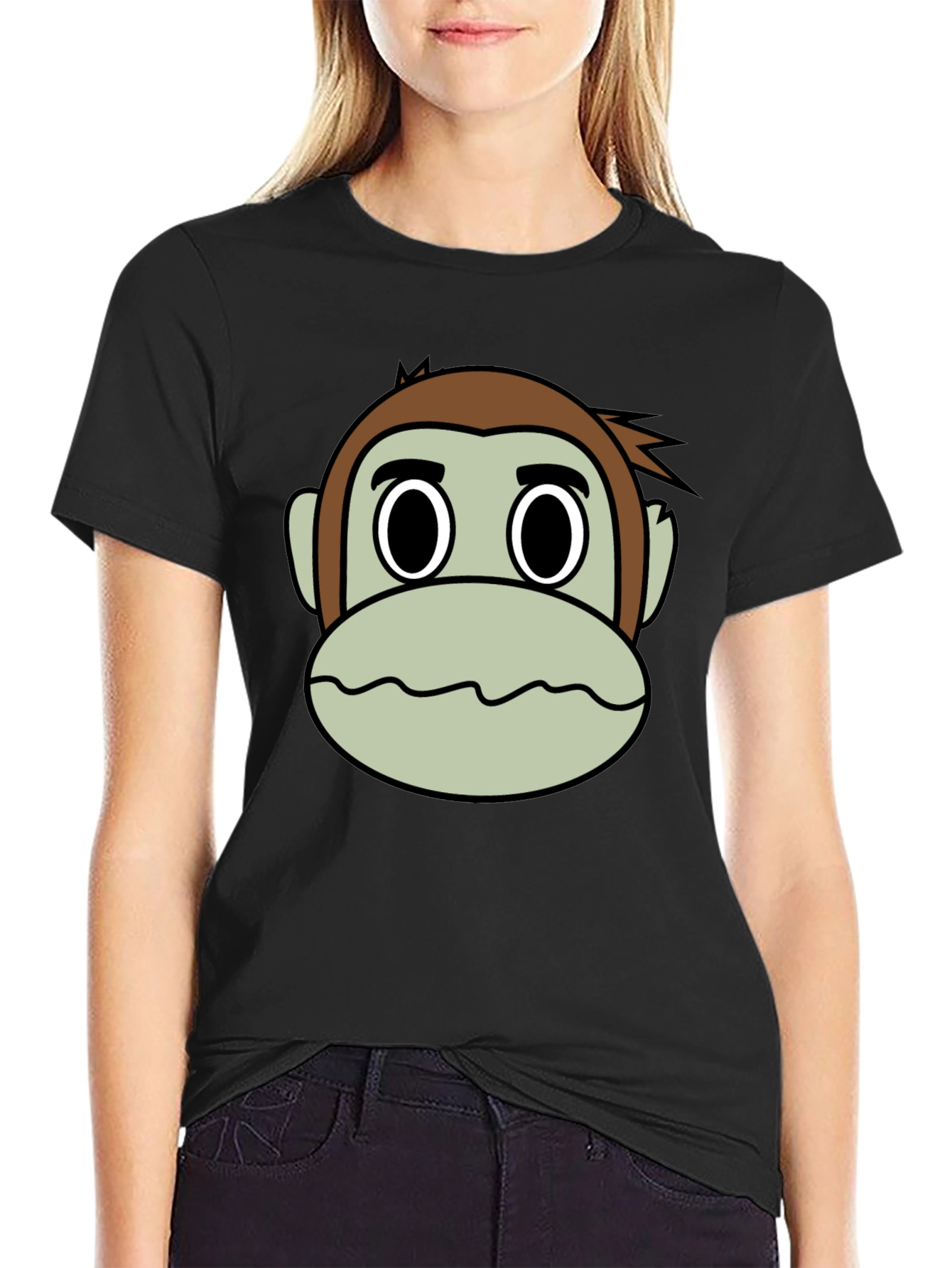 Funny Monkey Face Graphic T-Shirt - Casual Black Tee