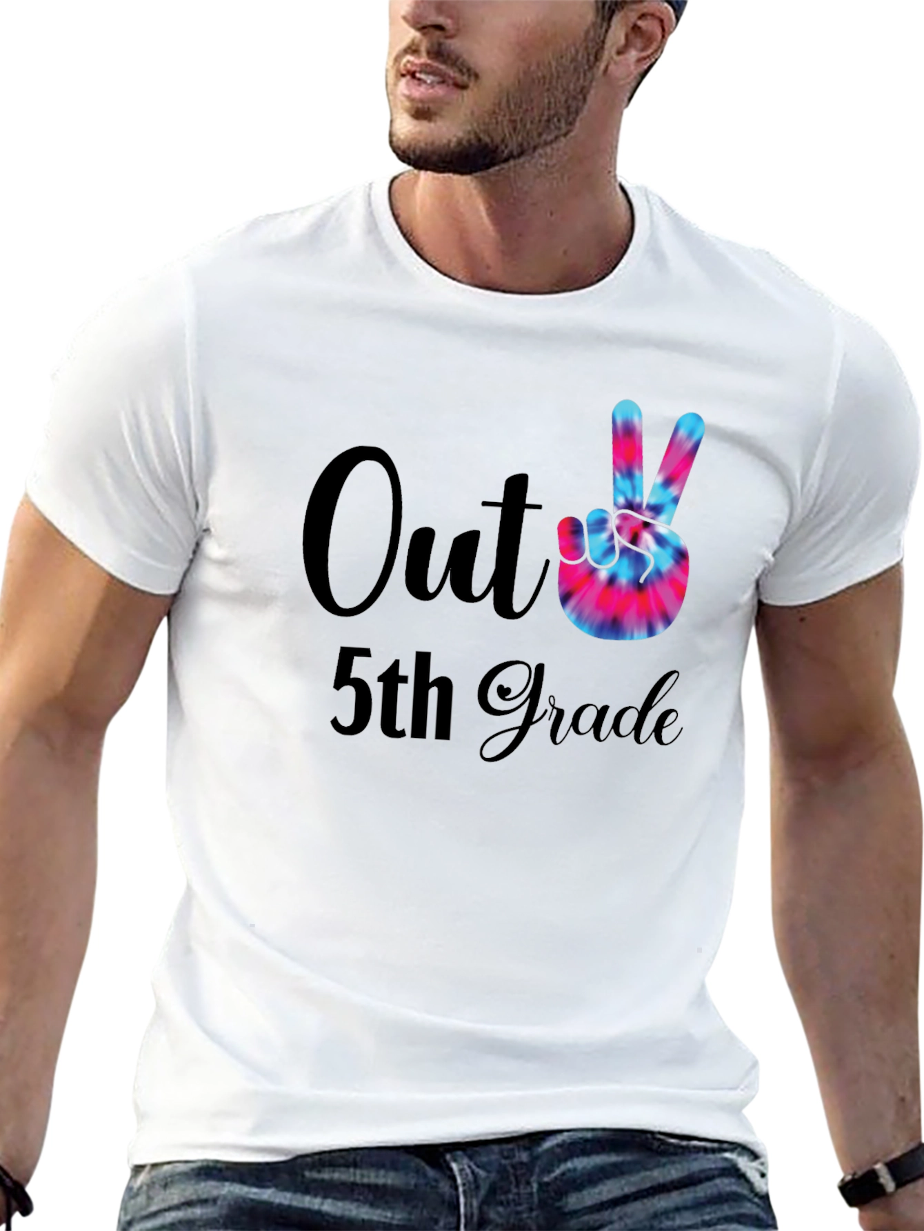 Out of 5th Grade Tie Dye Peace Sign T-Shirt