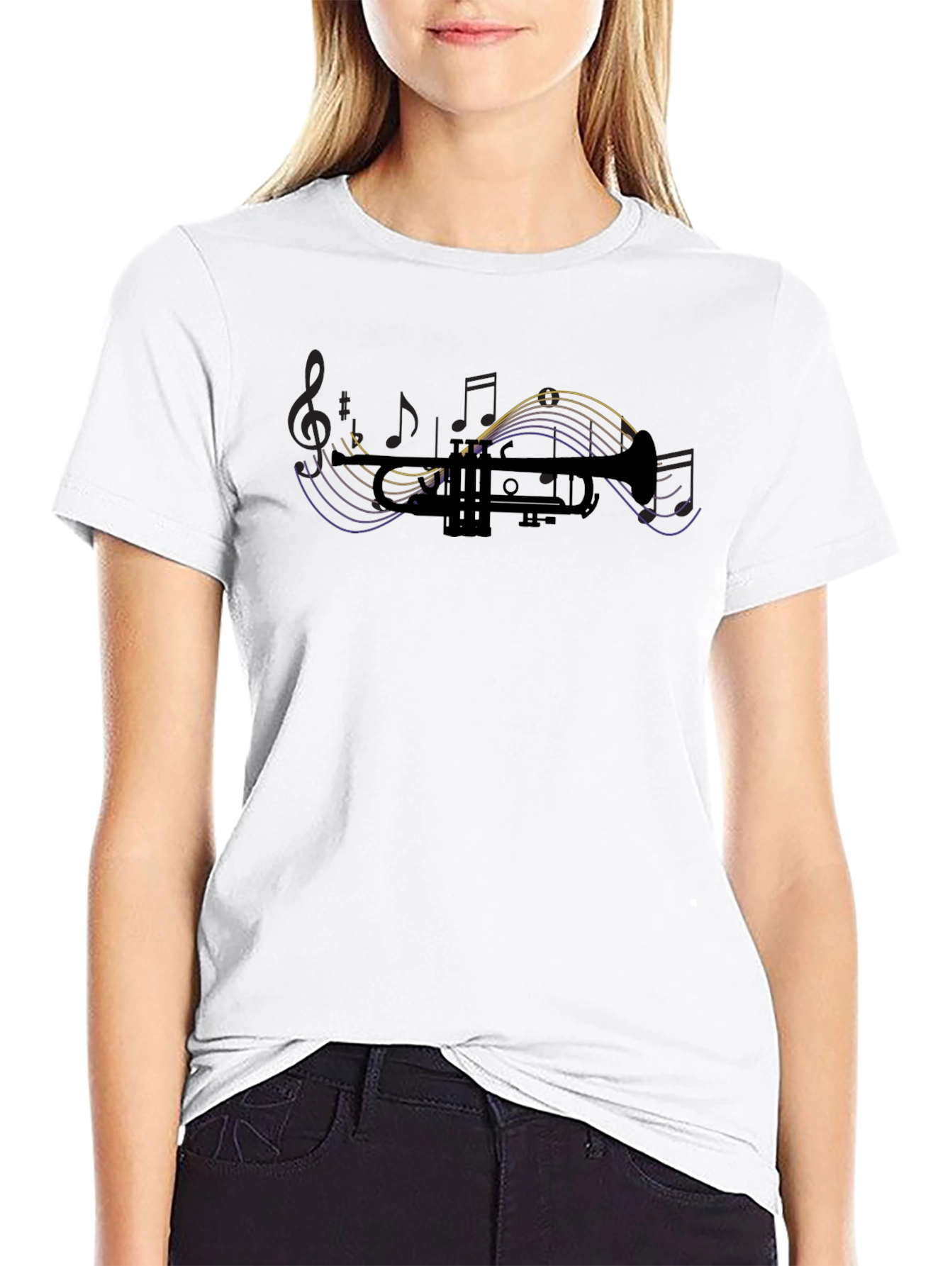Trumpet Silhouette Music Notes Graphic T-Shirt
