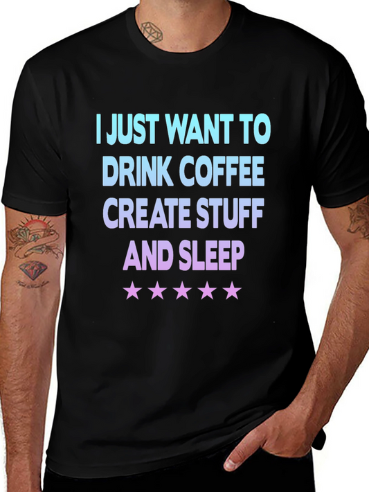 Coffee Create Sleep Graphic Tee - Black Cotton Blend