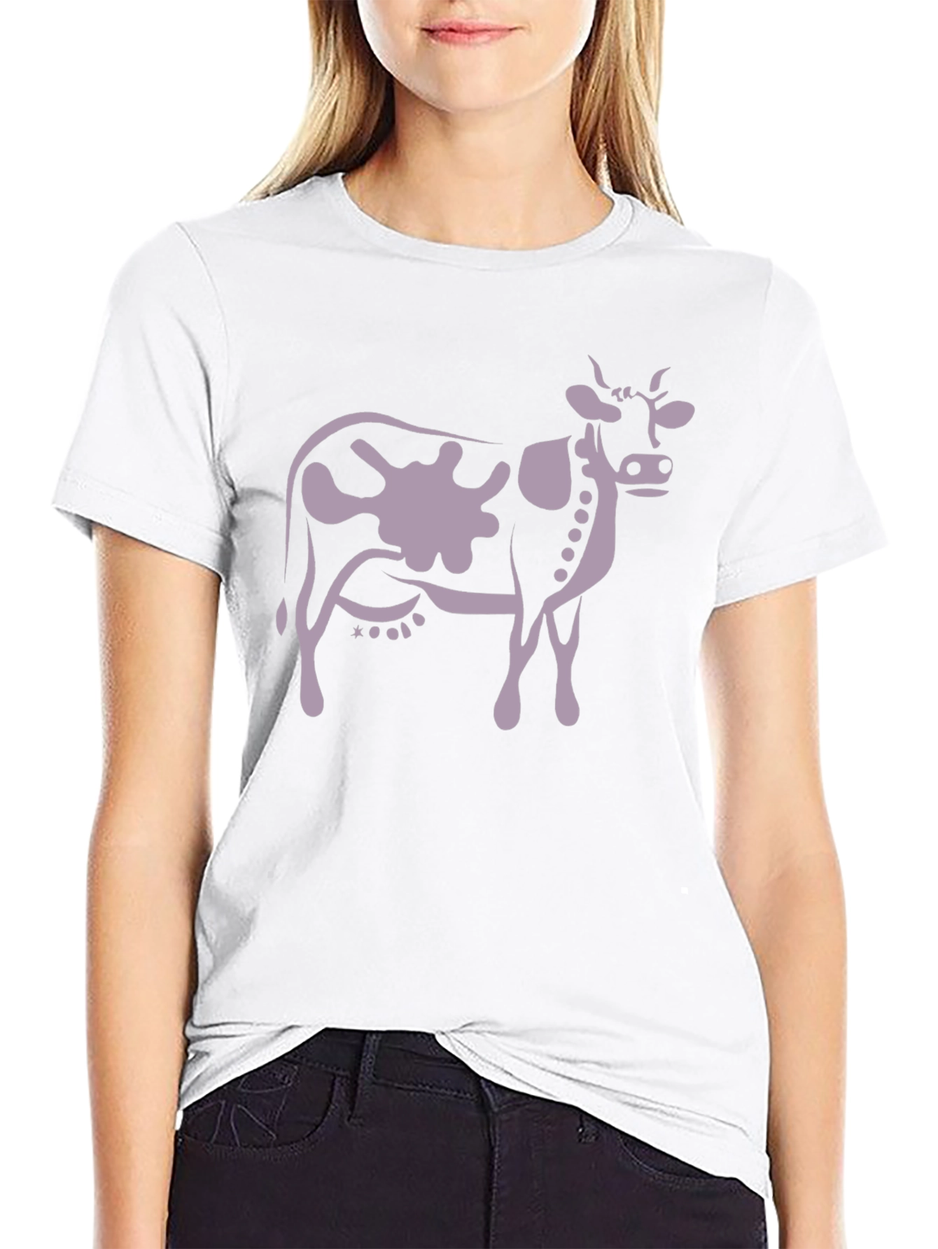 Cow Print T-Shirt - Black Casual Tee