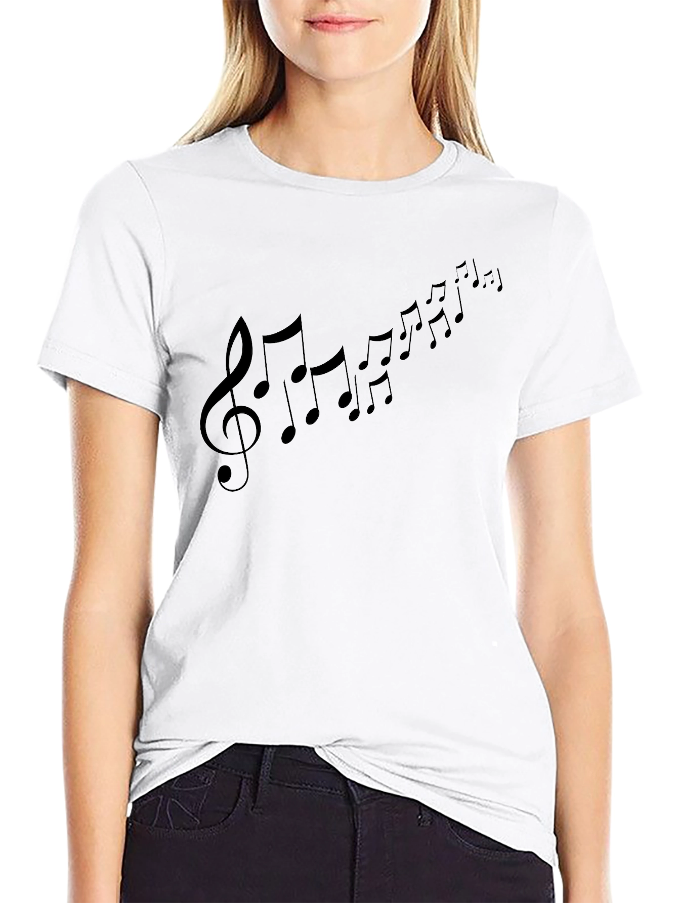Musical Note Print Black T-Shirt