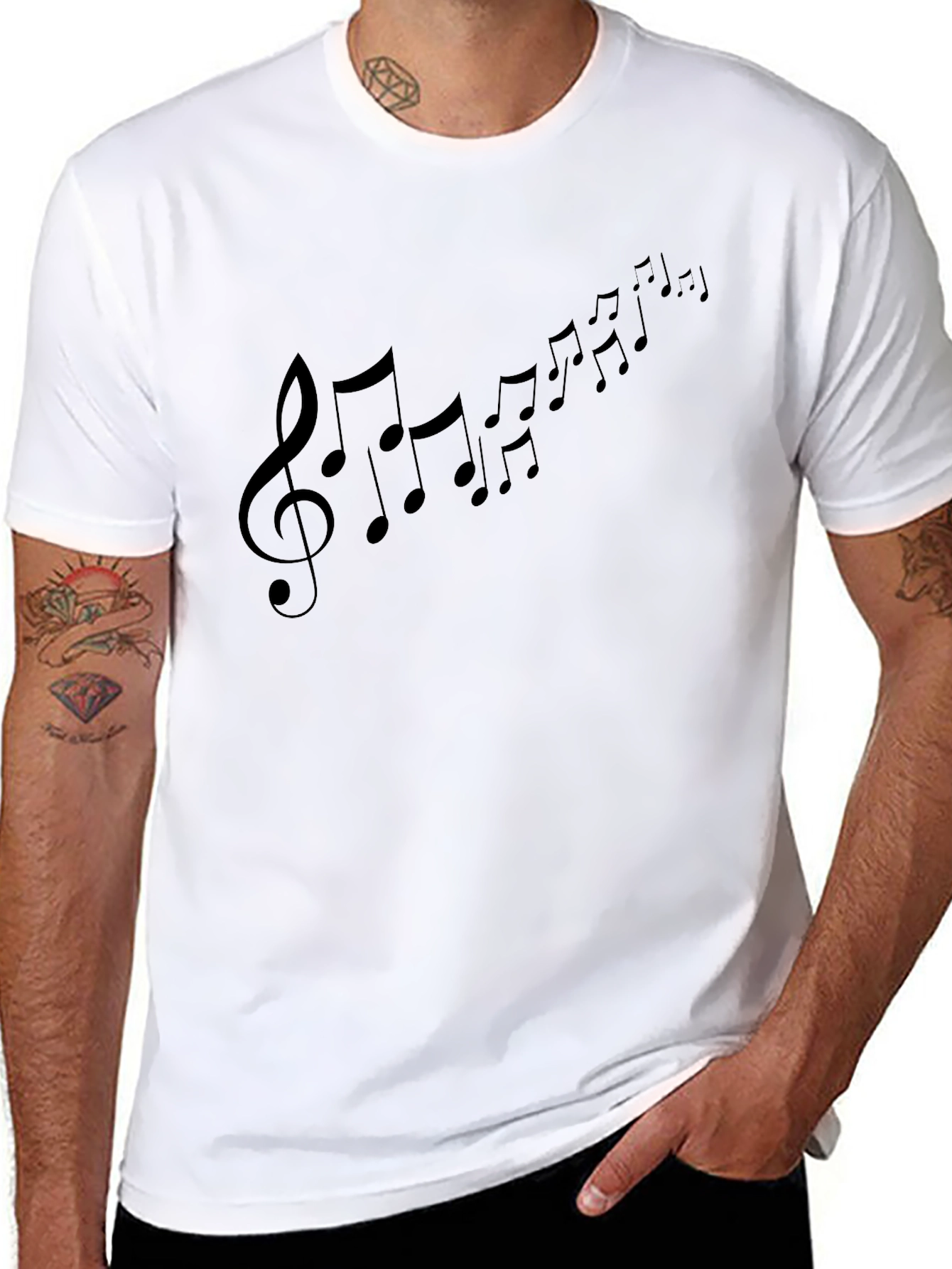 Musical Note Print Black T-Shirt