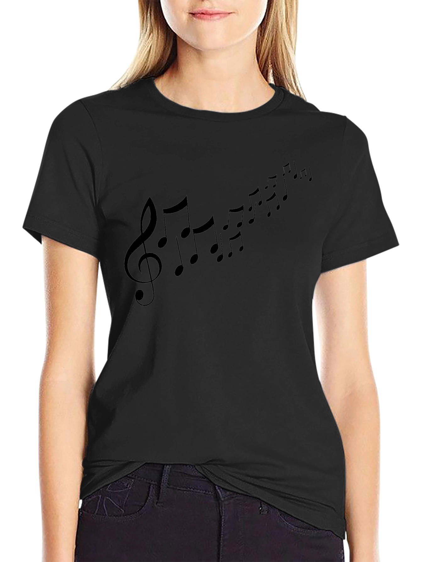 Musical Note Print Black T-Shirt