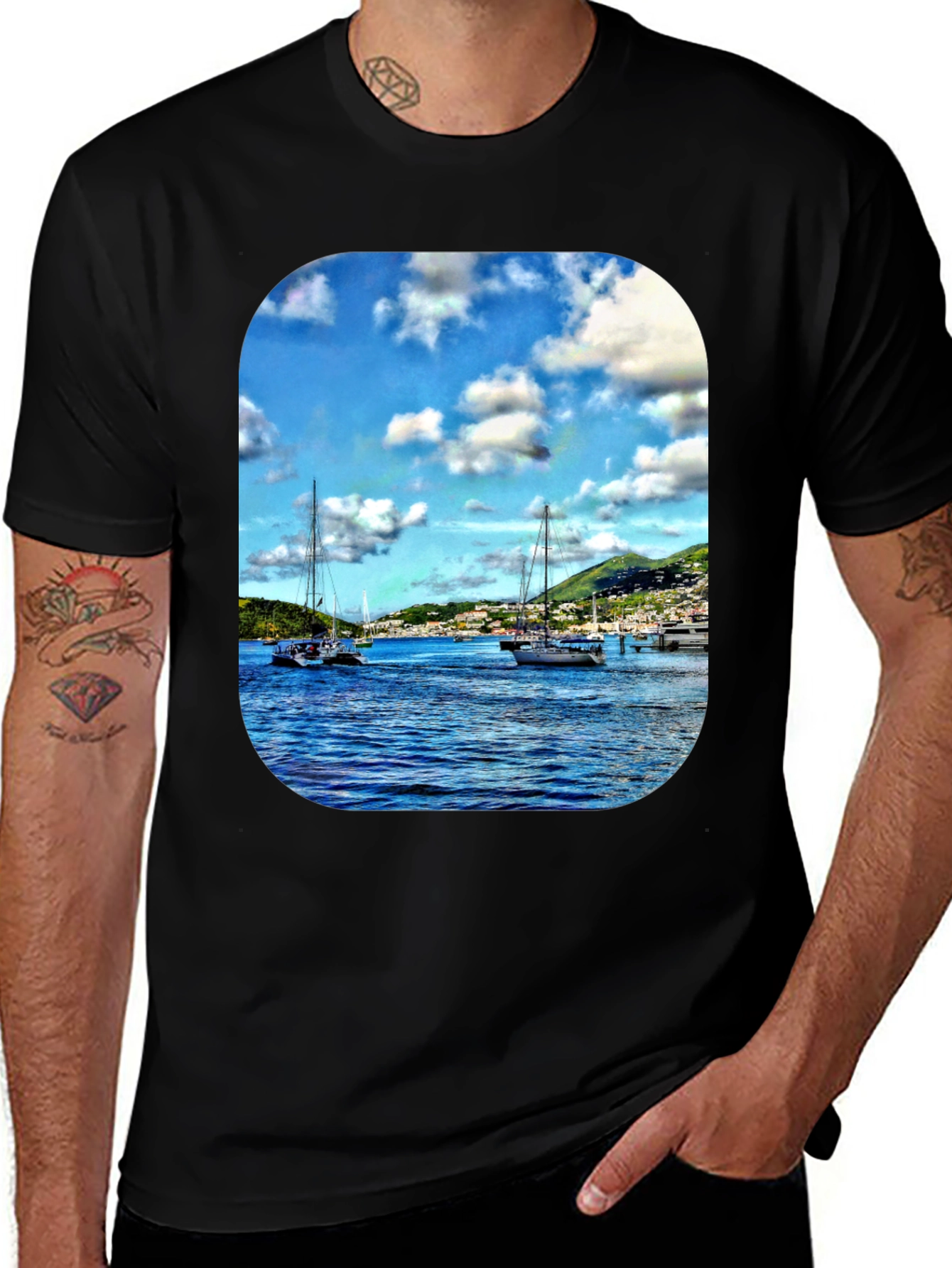 Nautical Sailboat Graphic T-Shirt - Mens Black Tee