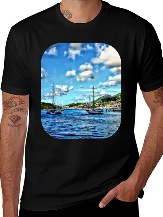 Nautical Sailboat Graphic T-Shirt - Mens Black Tee