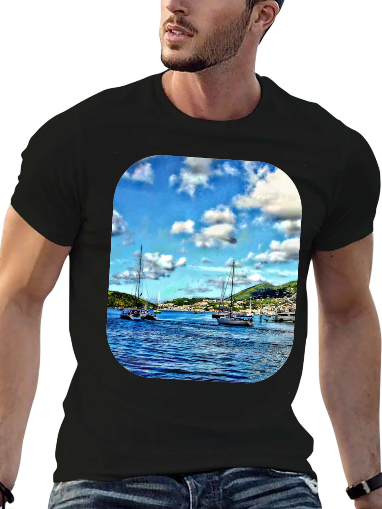Nautical Sailboat Graphic T-Shirt - Mens Black Tee