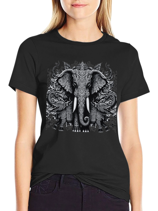 Elephant Print Black T-Shirt Graphic Tee