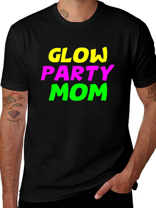 Glow Party Mom Tee - Neon Graphic Black T-Shirt