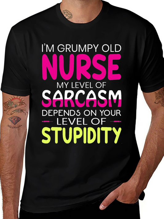 Grumpy Old Nurse T-Shirt Sarcasm Level Funny Tee