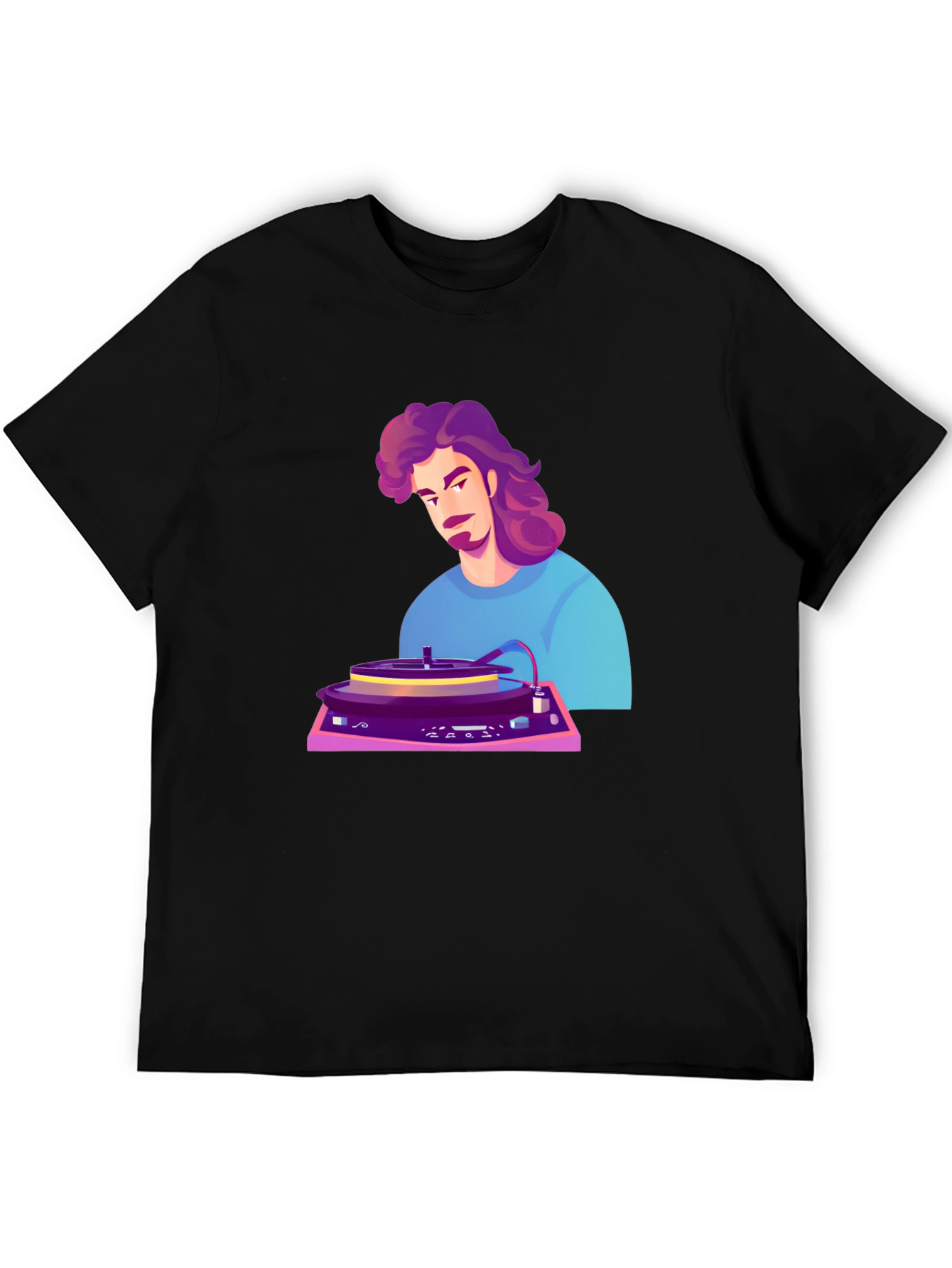 Retro DJ Cartoon Black T-Shirt