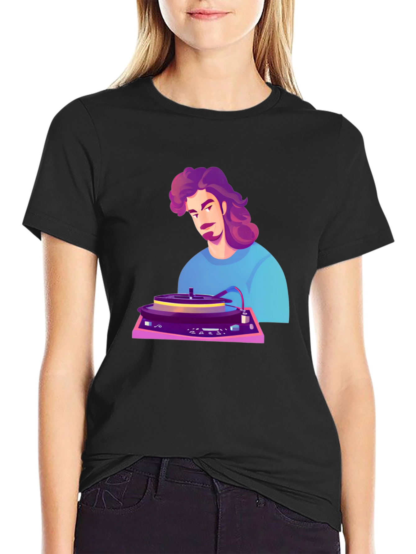 Retro DJ Cartoon Black T-Shirt