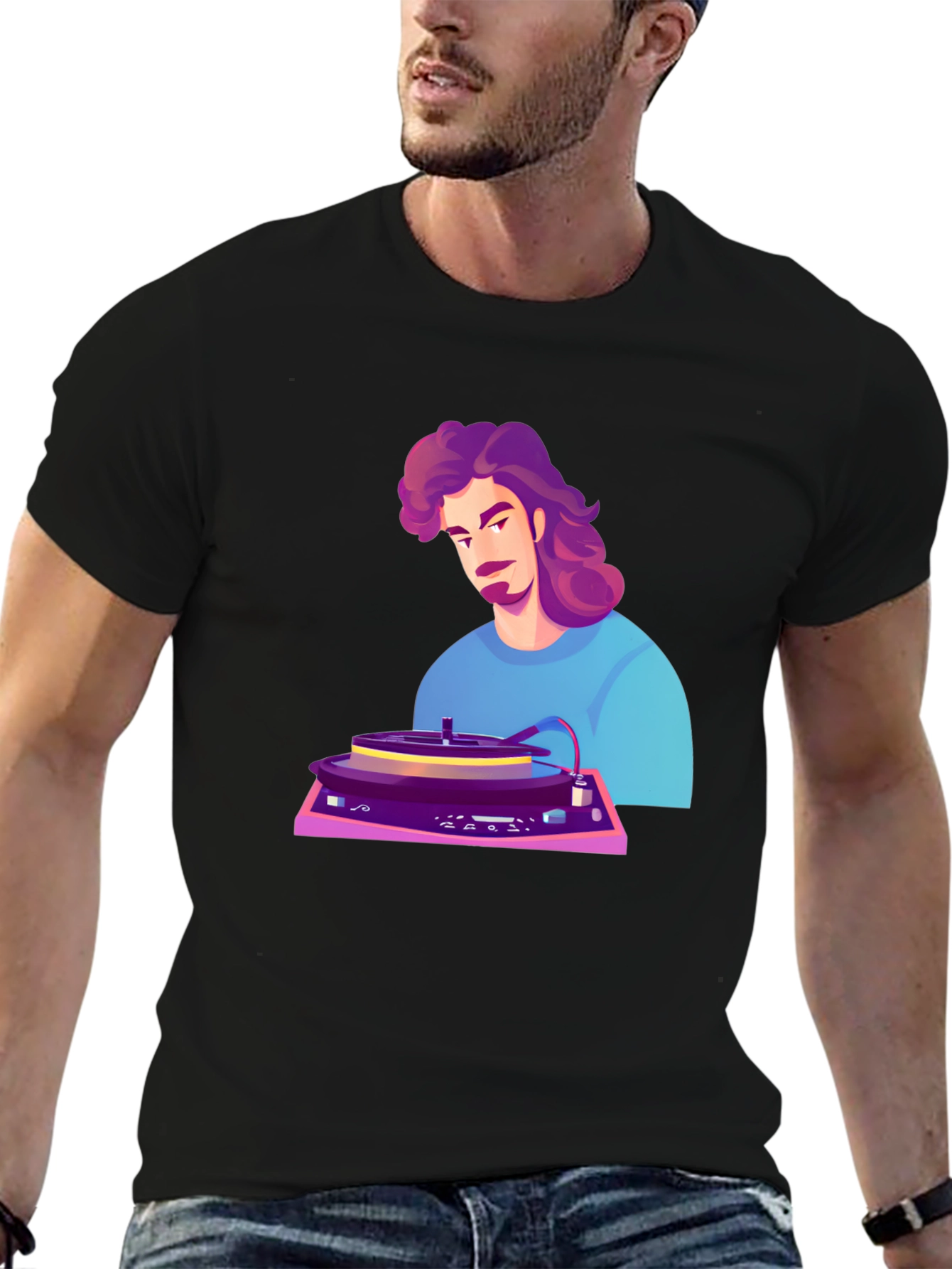 Retro DJ Cartoon Black T-Shirt