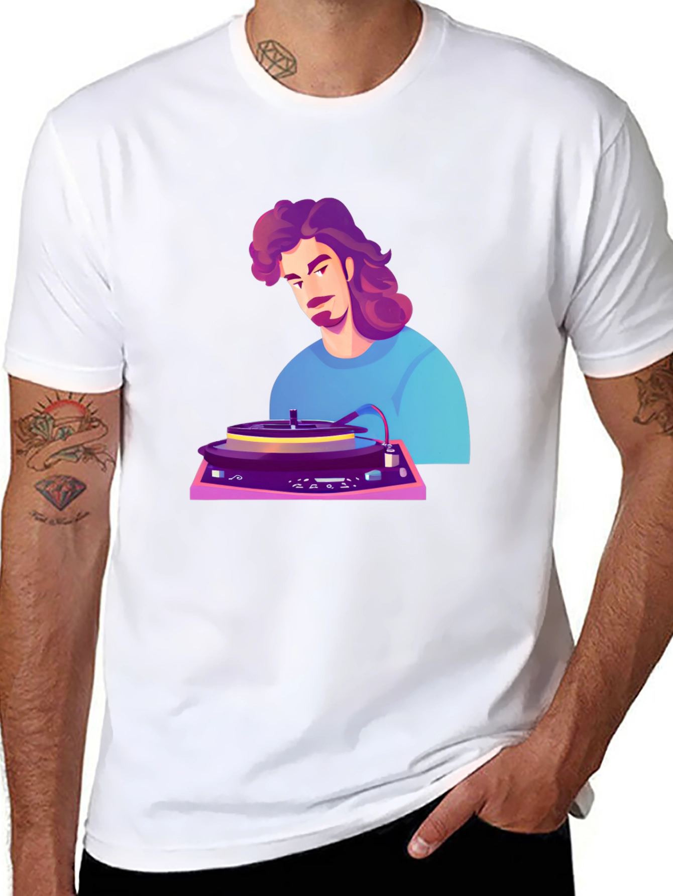 Retro DJ Cartoon Black T-Shirt