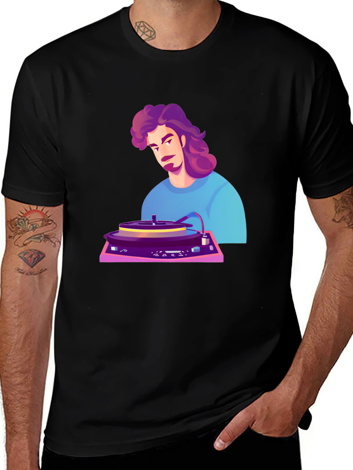 Retro DJ Cartoon Black T-Shirt