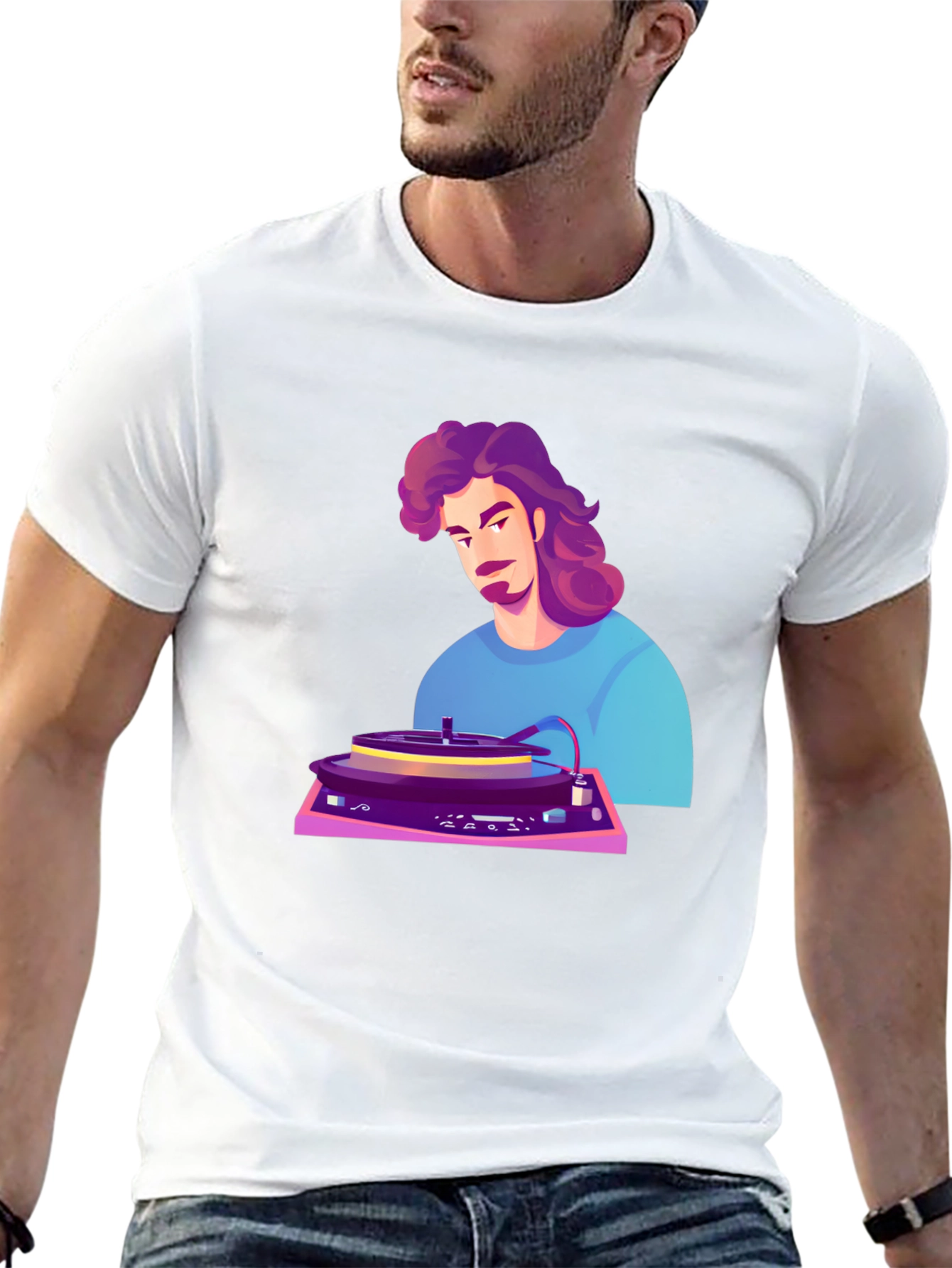 Retro DJ Cartoon Black T-Shirt