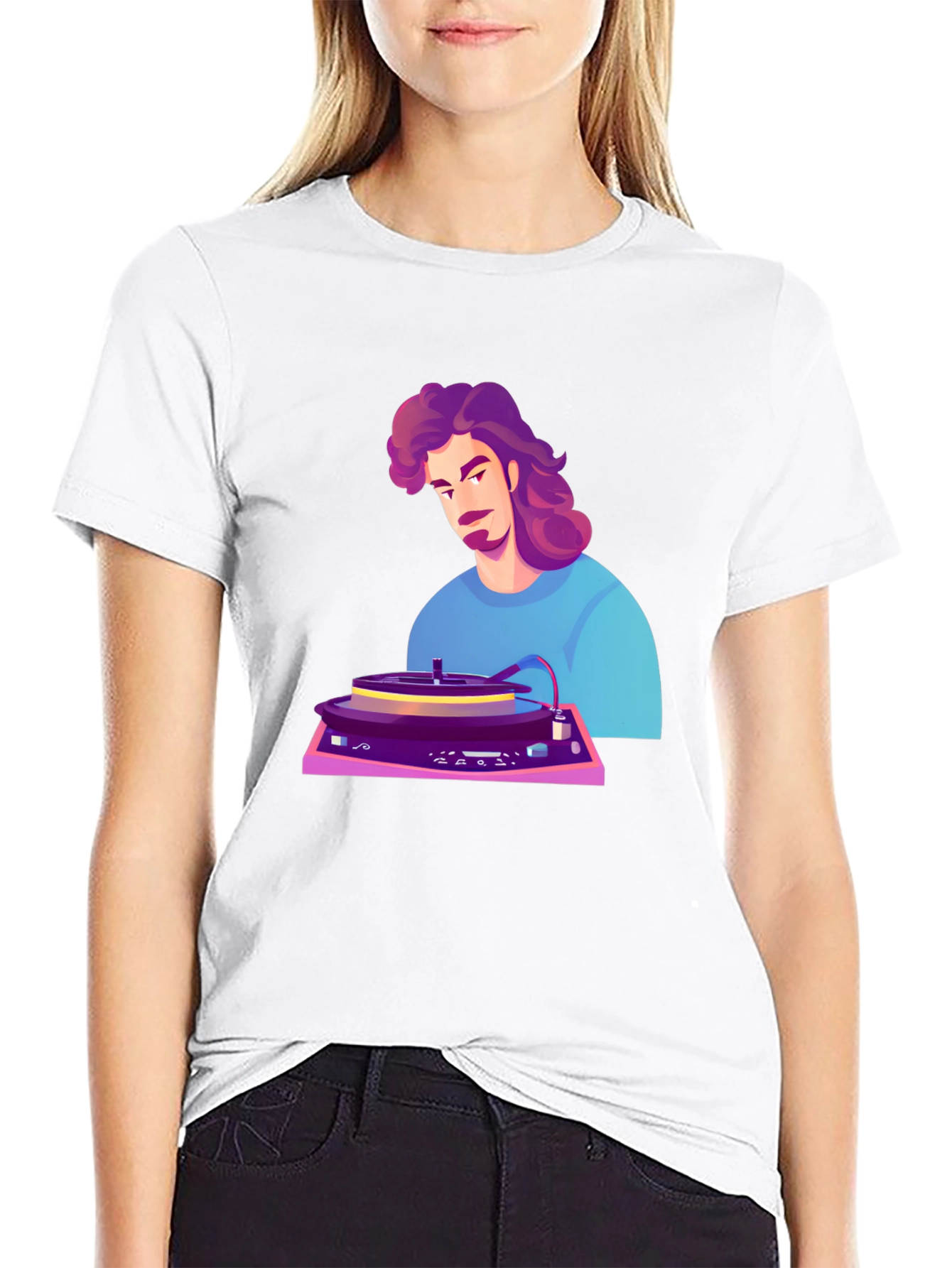 Retro DJ Cartoon Black T-Shirt