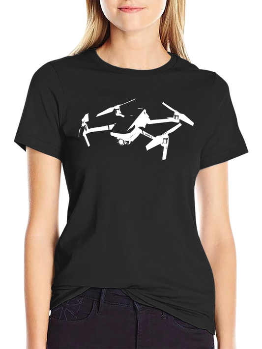 Drone Graphic Tee - Black Cotton Blend T-Shirt