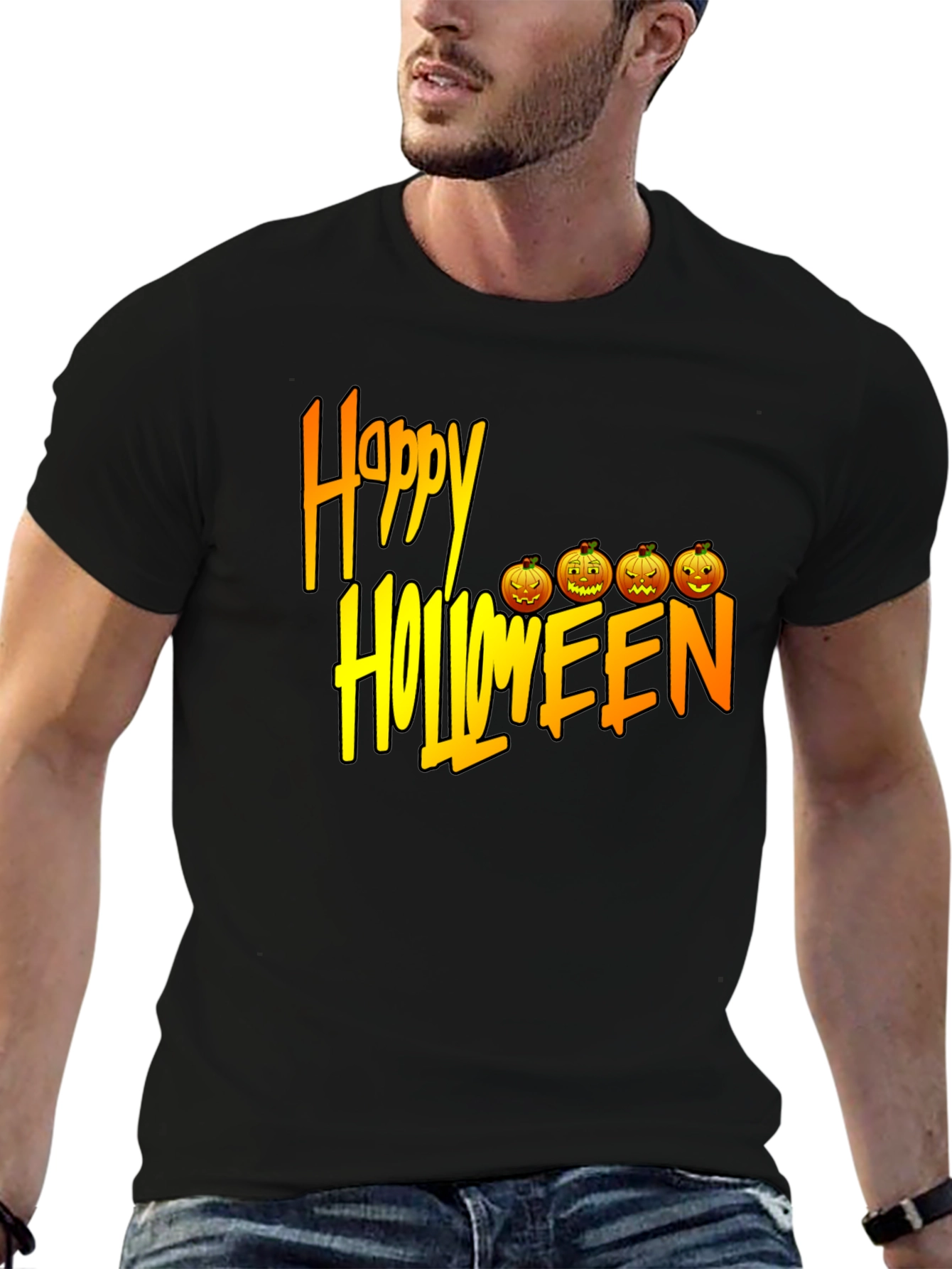 Happy Halloween Black Graphic T-Shirt