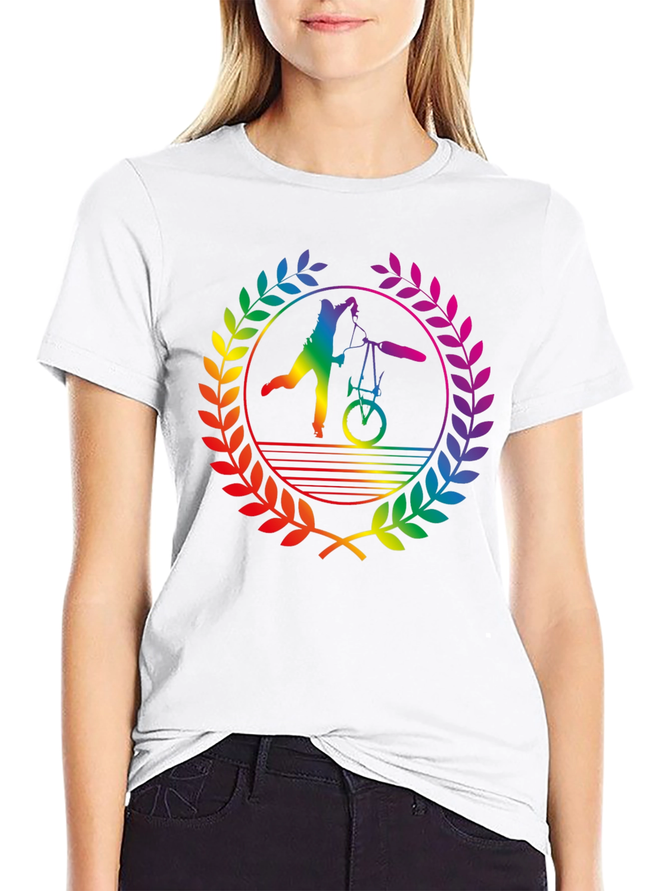 Rainbow Bicycle Silhouette Black T-Shirt