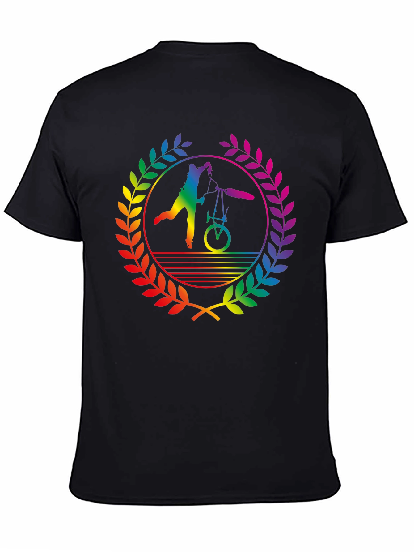 Rainbow Bicycle Silhouette Black T-Shirt