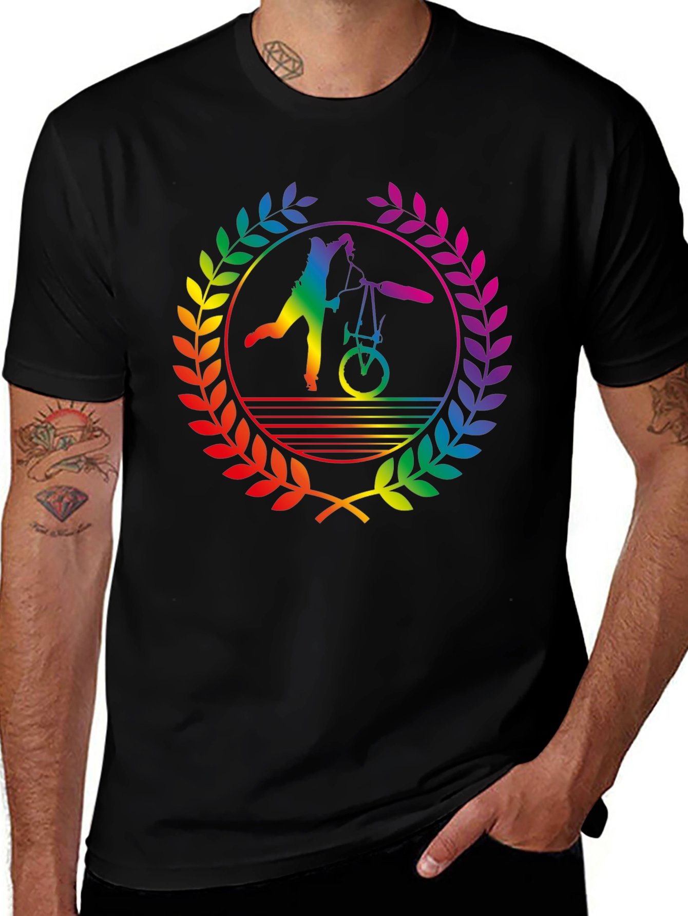 Rainbow Bicycle Silhouette Black T-Shirt