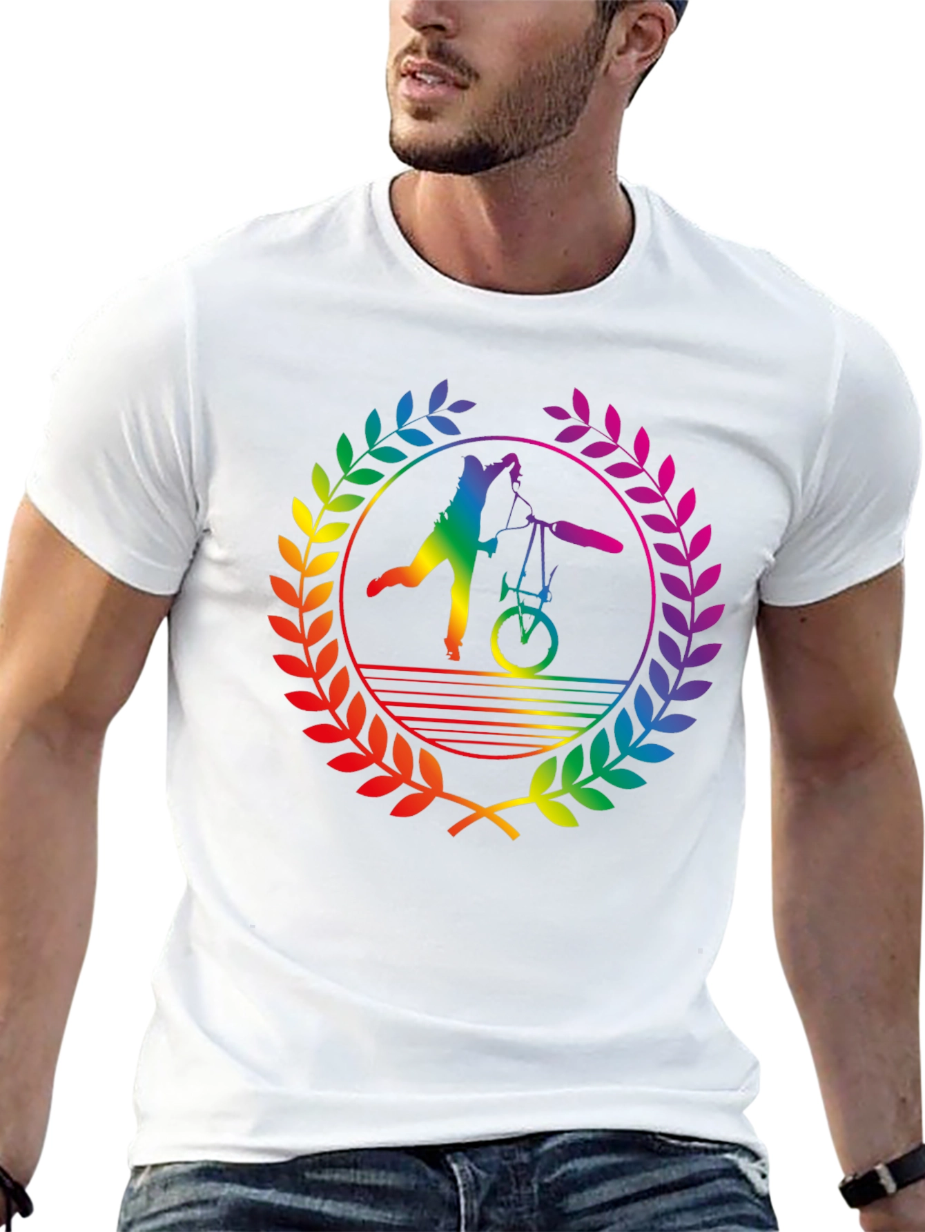 Rainbow Bicycle Silhouette Black T-Shirt