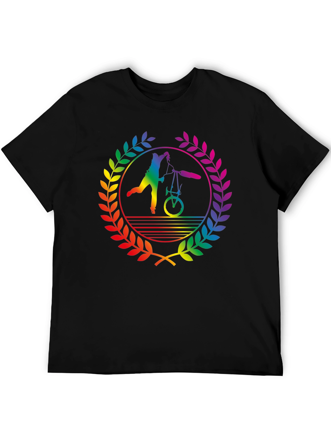 Rainbow Bicycle Silhouette Black T-Shirt