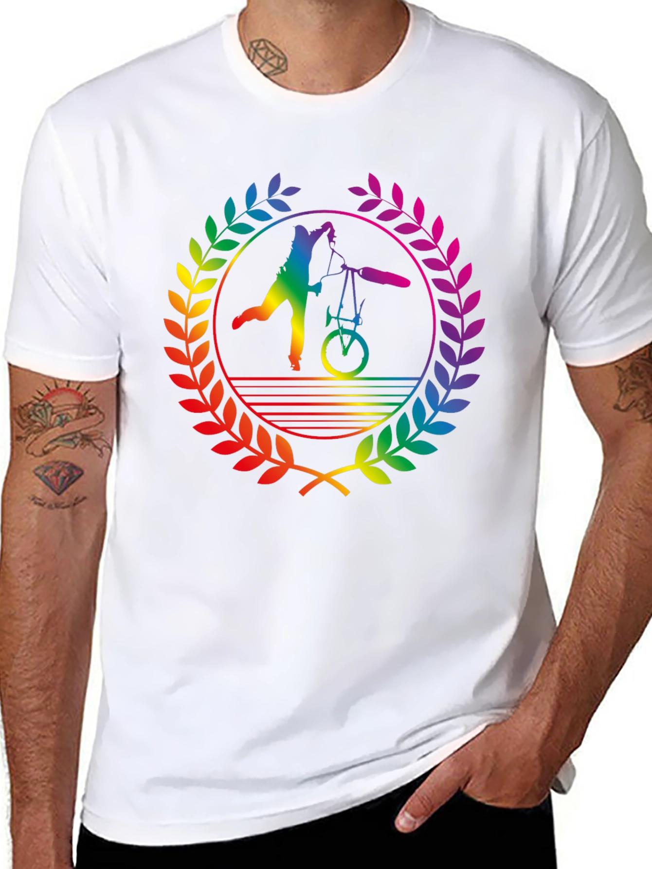 Rainbow Bicycle Silhouette Black T-Shirt