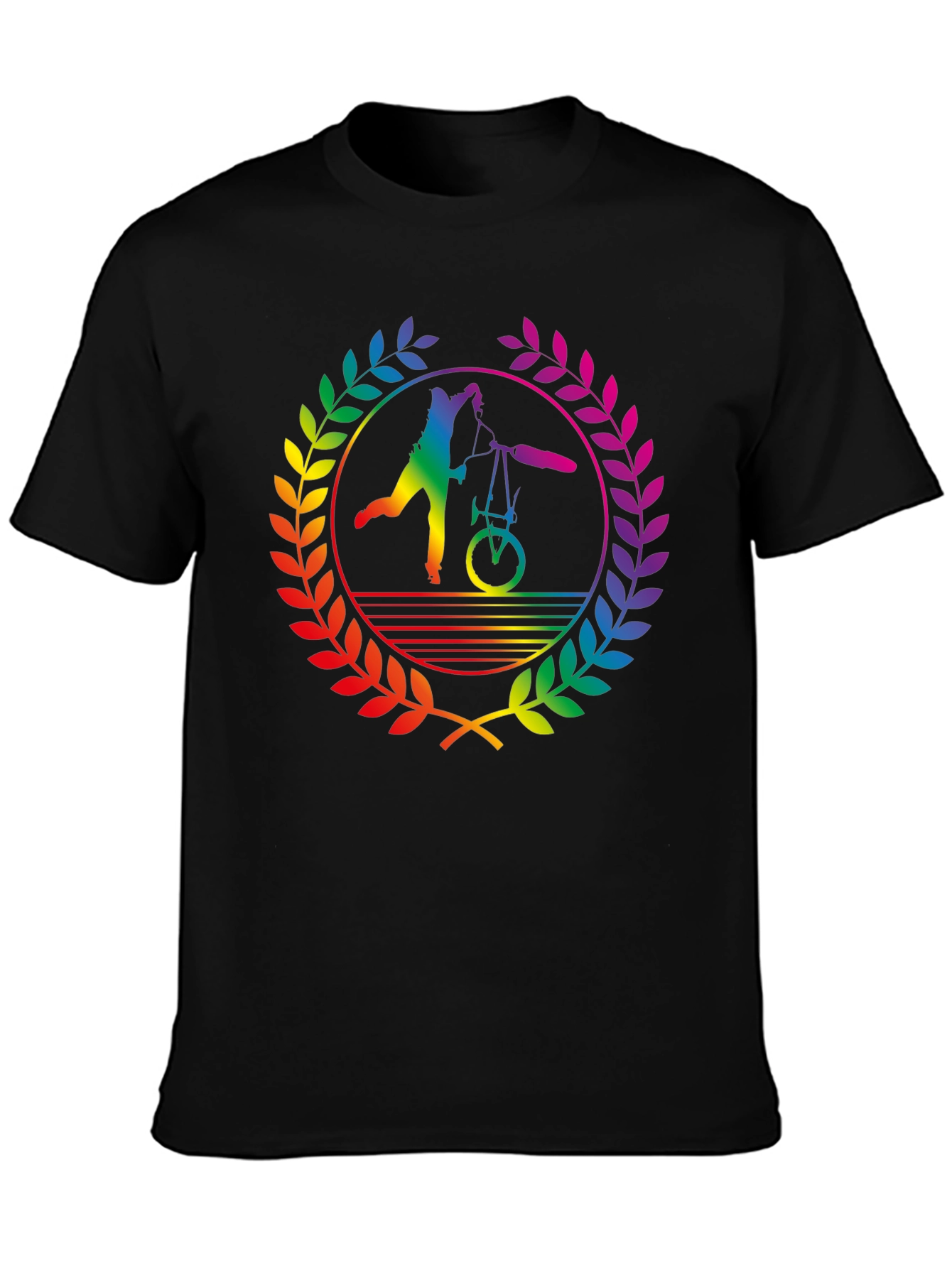 Rainbow Bicycle Silhouette Black T-Shirt