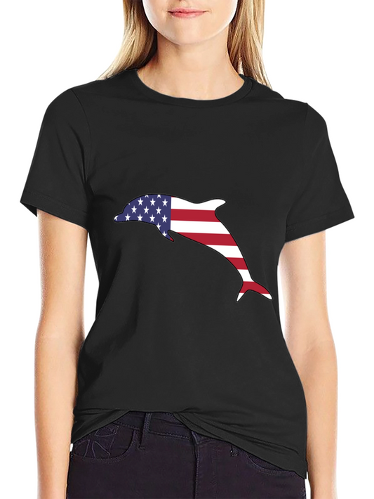 American Flag Dolphin Graphic Tee - Black