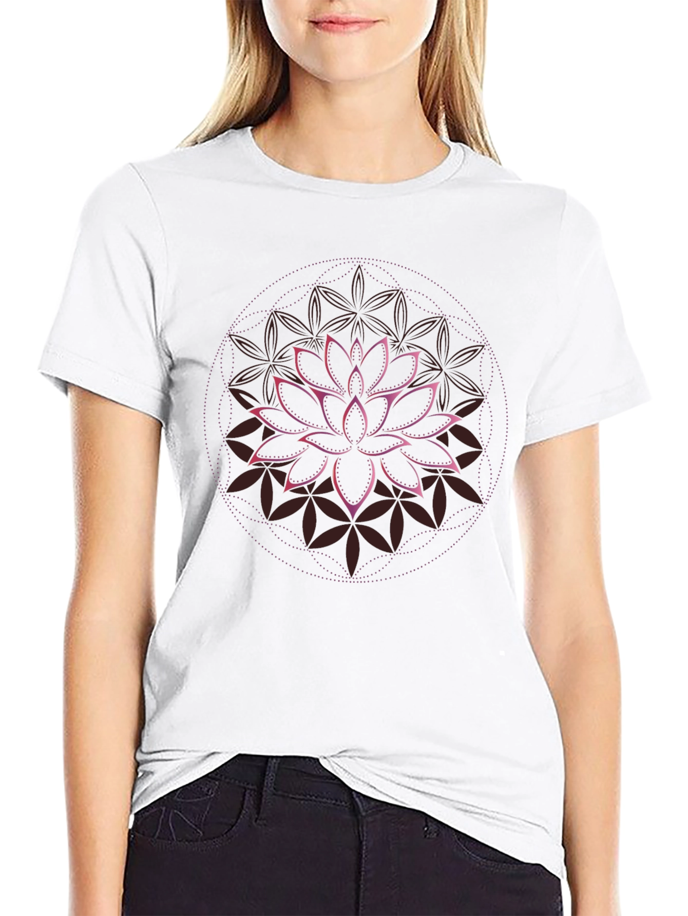 Lotus Flower Mandala Graphic Tee - Black Cotton T-Shirt