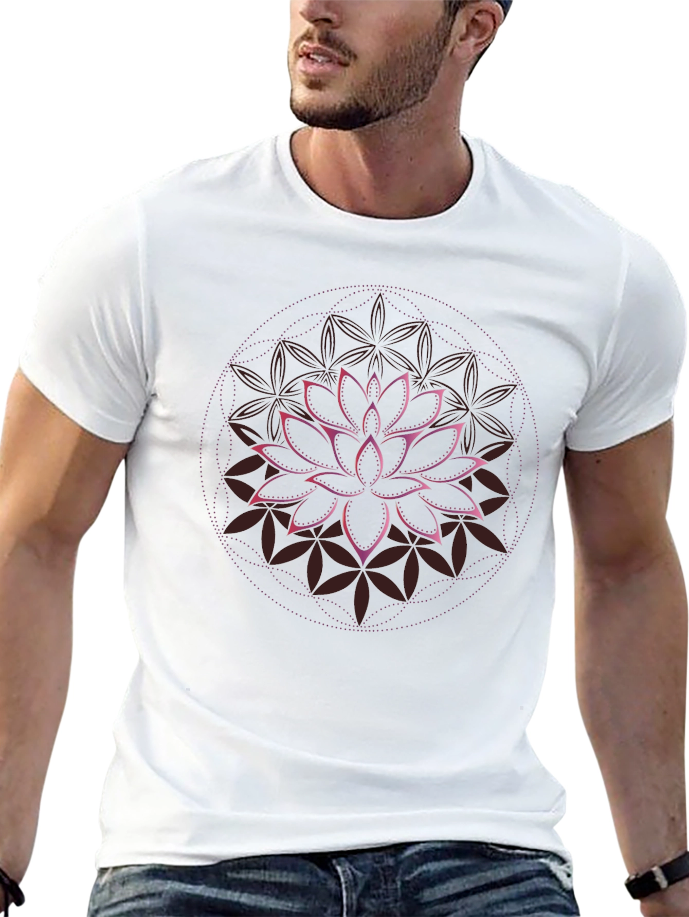 Lotus Flower Mandala Graphic Tee - Black Cotton T-Shirt