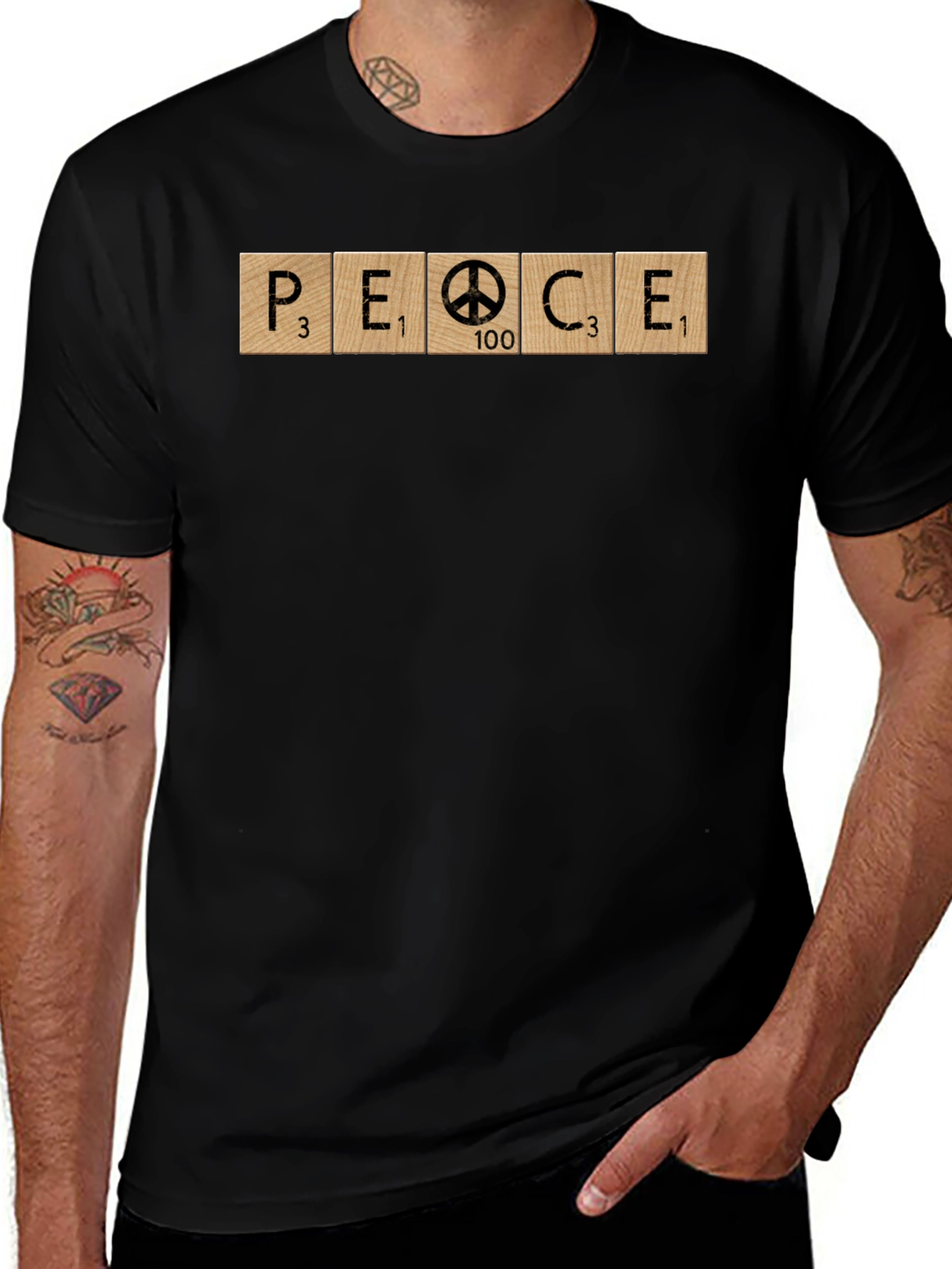 Peace Symbol Word Tile Graphic Tee - Unisex