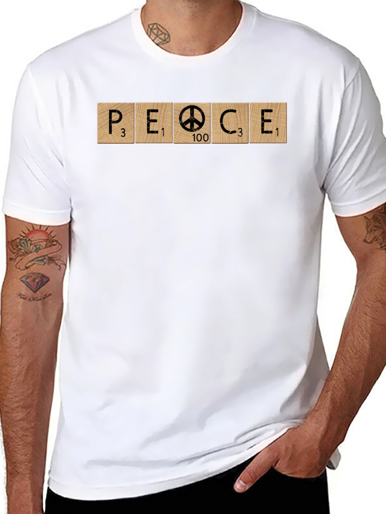 Peace Symbol Word Tile Graphic Tee - Unisex