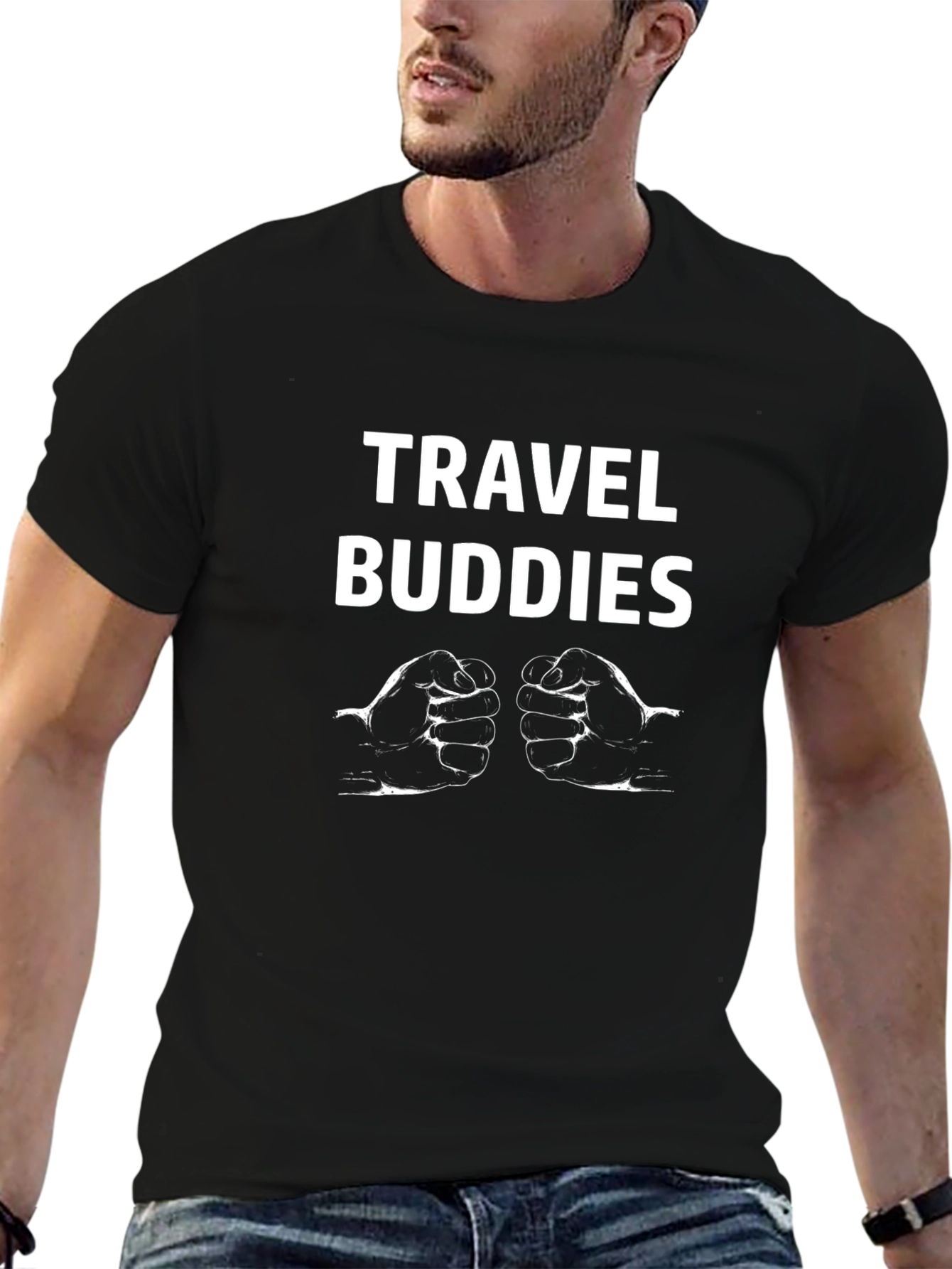 Travel Buddies Graphic Tee - Black Cotton Blend