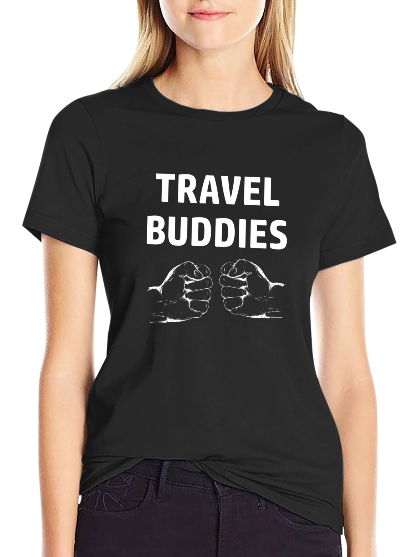 Travel Buddies Graphic Tee - Black Cotton Blend