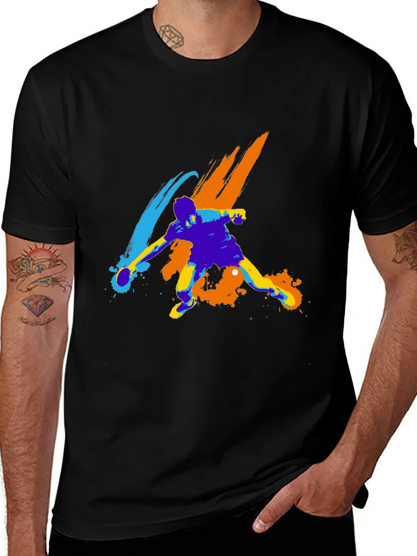 Abstract Table Tennis Player Graphic Tee - Black