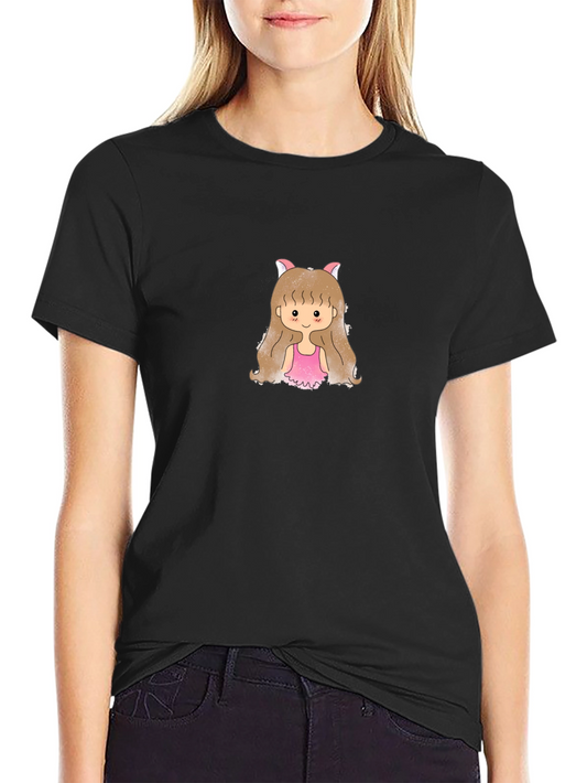 Cute Girl Graphic T-Shirt - Black Cotton Tee