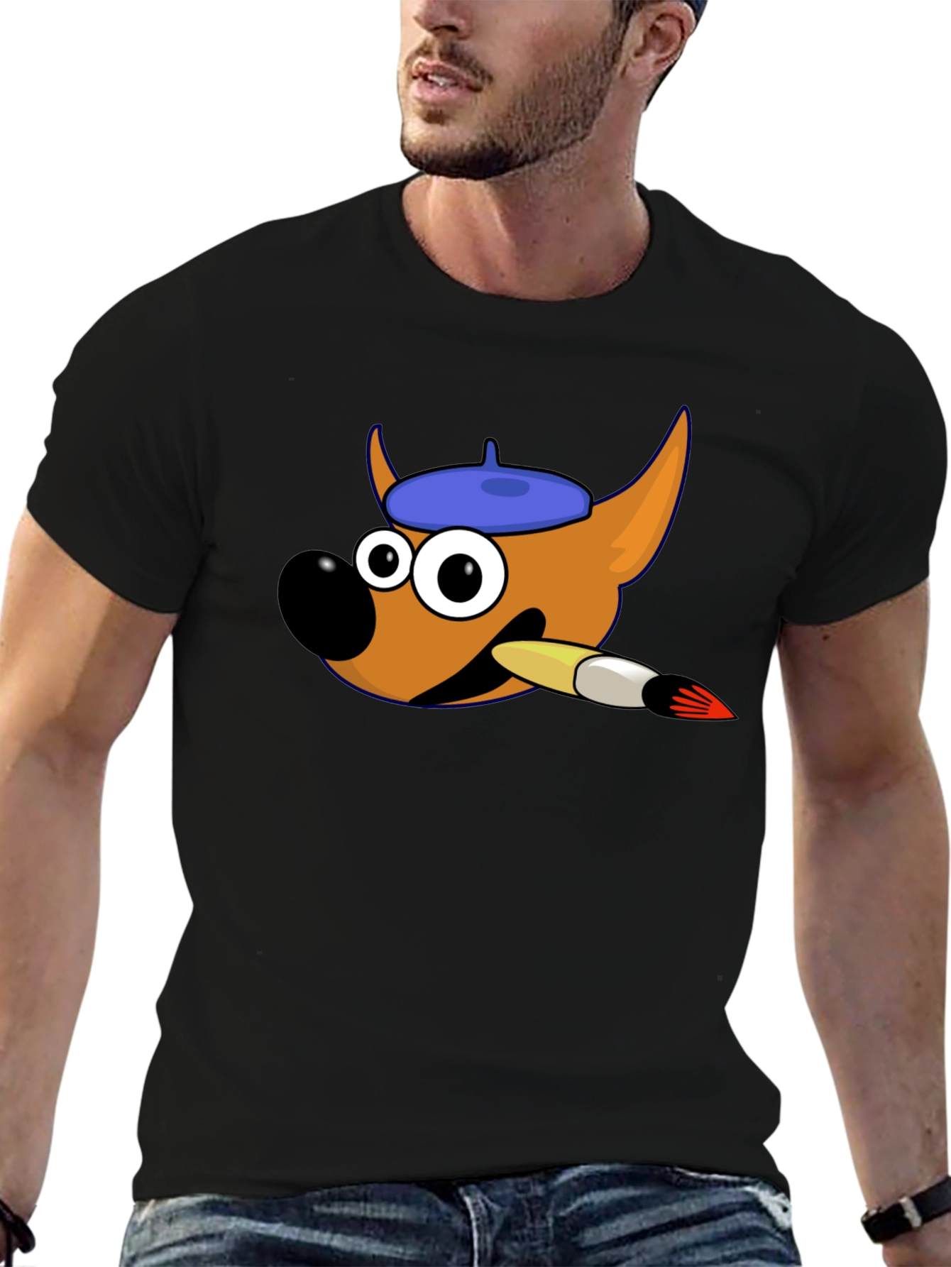 Cartoon Mascot Black Cotton T-Shirt