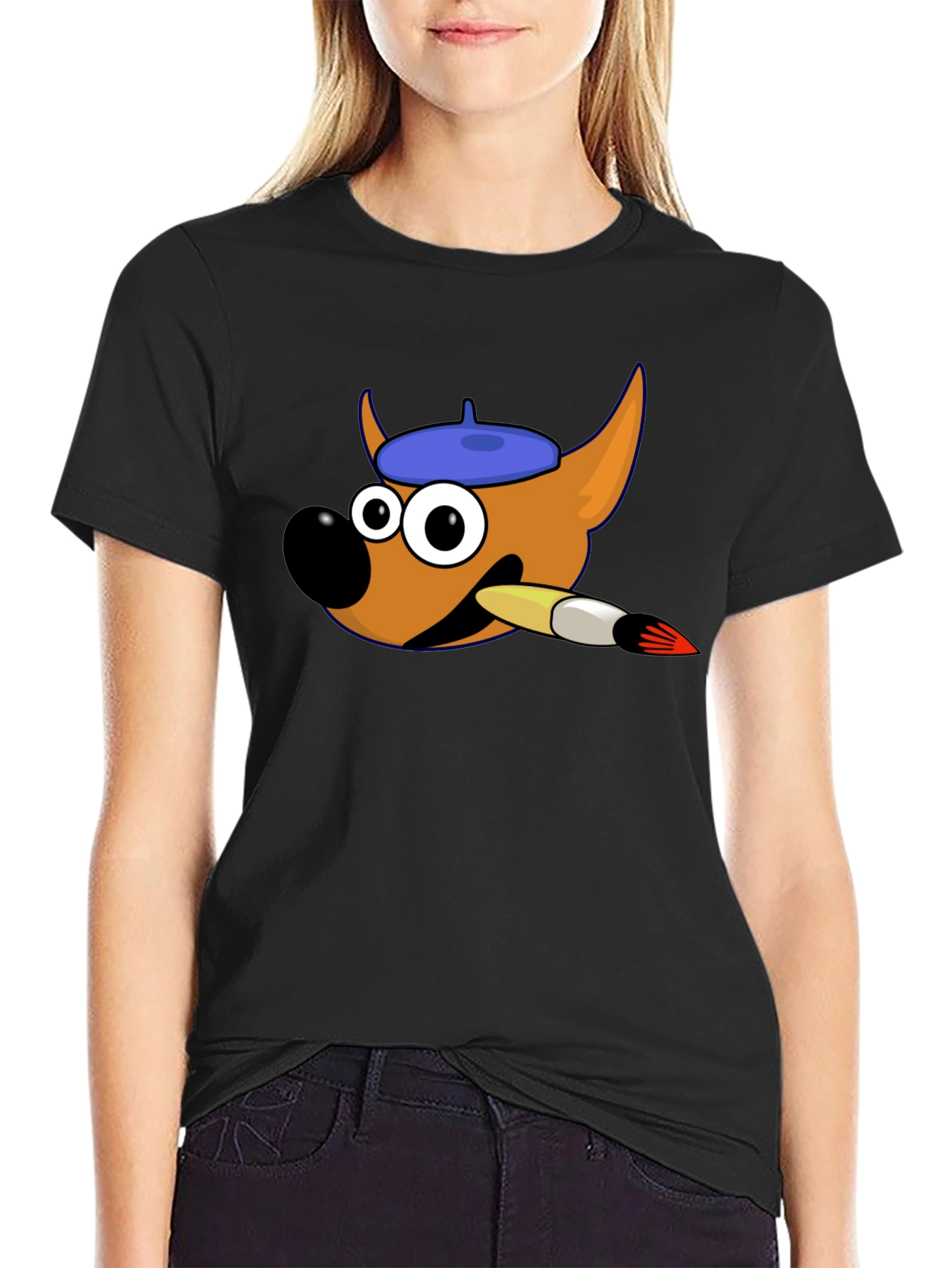 Cartoon Mascot Black Cotton T-Shirt